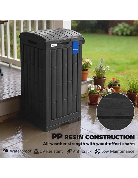 Outsunny 110 L Outdoor Bin with Dual Lid, Waterproof Plastic Trash Bin with Ashtray and Drip Tray, Garden Waste Trash Bin, Black - pic 200545 | FastDaddyshop