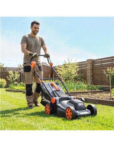 Outsunny 18V Cordless Lawnmower with 2 x 4Ah Batteries, Battery Lawn Mower with 34cm Cutting Width, Mulching Feature