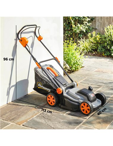 Outsunny 18V Cordless Lawnmower with 2 x 4Ah Batteries, Battery Lawn Mower with 34cm Cutting Width, Mulching Feature