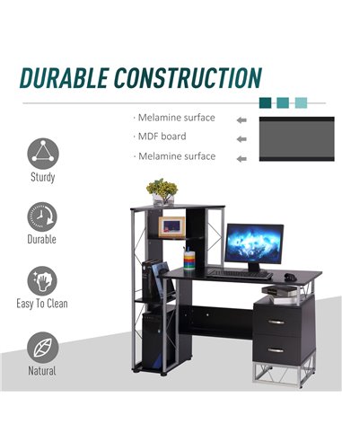 HOMCOM Computer Writing Desk PC Workstation w/2 Drawers Multi-Shelves Home Office Furniture