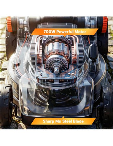 Outsunny 18V Cordless Lawnmower with 2 x 4Ah Batteries, Battery Lawn Mower with 34cm Cutting Width, Mulching Feature