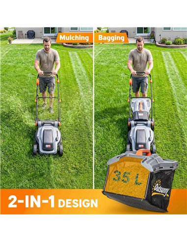 Outsunny 18V Cordless Lawnmower with 2 x 4Ah Batteries, Battery Lawn Mower with 34cm Cutting Width, Mulching Feature