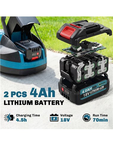Outsunny 18V Cordless Lawnmower with 2 x 4Ah Batteries & Charger, Battery Lawn Mower with 21cm Cutting Width, 3 Cutting Heights