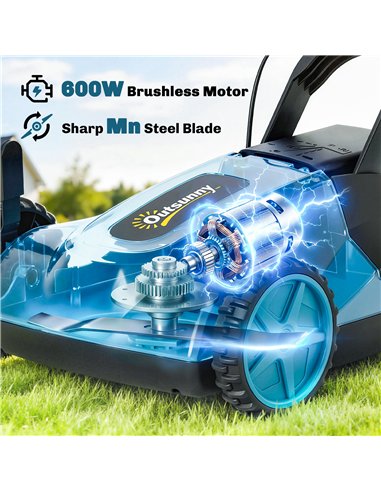 Outsunny 18V Cordless Lawnmower with 2 x 4Ah Batteries & Charger, Battery Lawn Mower with 21cm Cutting Width, 3 Cutting Heights