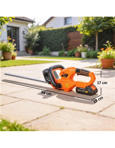 Outsunny 20" Cordless Hedge Trimmer, 18V Electric Hedge Cutter with 51cm Dual Action Blade, 2000mAh Battery and Charger