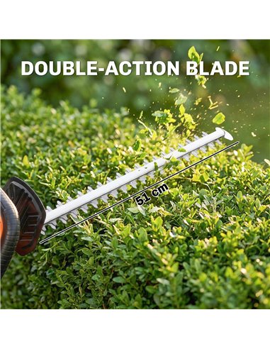 Outsunny 20" Cordless Hedge Trimmer, 18V Electric Hedge Cutter with 51cm Dual Action Blade, 2000mAh Battery and Charger