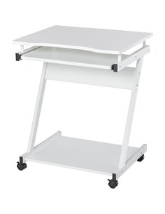 HOMCOM Movable Computer PC Desk with 4 Moving Wheels, Sliding Keyboard Tray, White