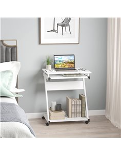 HOMCOM Movable Computer PC Desk with 4 Moving Wheels, Sliding Keyboard Tray, White 2
