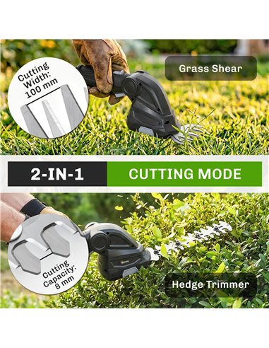 Outsunny 2-in-1 Cordless Hedge Trimmer & Grass Shear with 7.2V 2 x Rechargeable 2000mAh Batteries, 2 Changeable Blades