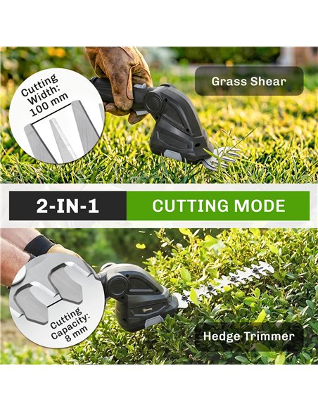 Outsunny 2-in-1 Cordless Hedge Trimmer & Grass Shear with 7.2V 2 x Rechargeable 2000mAh Batteries, 2 Changeable Blades - pic 200613 | FastDaddyshop