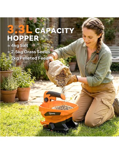 Outsunny Cordless Spreader, 3.3L Handheld Seed Spreader with Adjustable Scatter Width, Adjustable Flow, USB Charging Cable