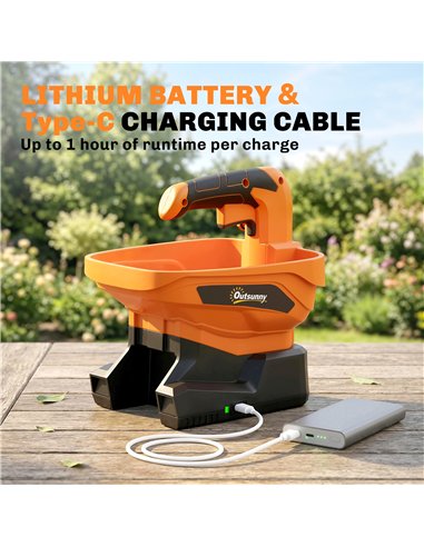 Outsunny Cordless Spreader, 3.3L Handheld Seed Spreader with Adjustable Scatter Width, Adjustable Flow, USB Charging Cable
