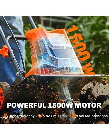 Outsunny 1500W Electric Garden Tiller w/Foldable Handle, 40cm Working Width, 20cm Tilling Depth, 6 Blades, 2 Adjustable Wheels