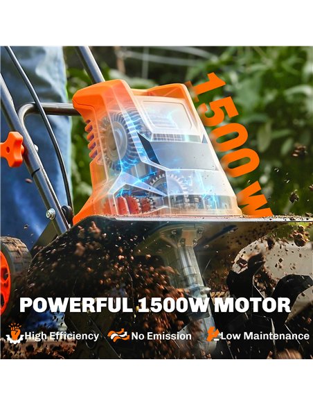 Outsunny 1500W Electric Garden Tiller w/Foldable Handle, 40cm Working Width, 20cm Tilling Depth, 6 Blades, 2 Adjustable Wheels - pic 200631 | FastDaddyshop