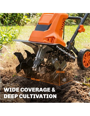 Outsunny 1500W Electric Garden Tiller w/Foldable Handle, 40cm Working Width, 20cm Tilling Depth, 6 Blades, 2 Adjustable Wheels