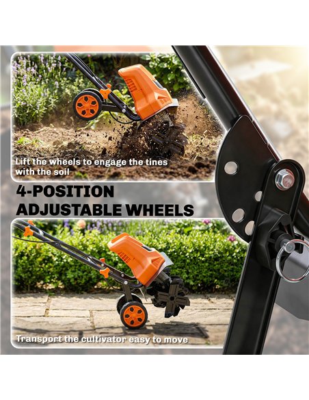Outsunny 1500W Electric Garden Tiller w/Foldable Handle, 40cm Working Width, 20cm Tilling Depth, 6 Blades, 2 Adjustable Wheels - pic 200634 | FastDaddyshop
