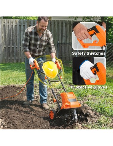 Outsunny 1500W Electric Garden Tiller w/Foldable Handle, 40cm Working Width, 20cm Tilling Depth, 6 Blades, 2 Adjustable Wheels