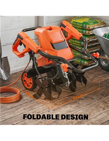 Outsunny 1500W Electric Garden Tiller w/Foldable Handle, 40cm Working Width, 20cm Tilling Depth, 6 Blades, 2 Adjustable Wheels