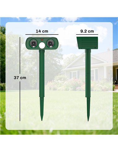 Outsunny Ultrasonic Cat Repellent, PIR Motion Sensor 110°, LED Flash, Solar Cat Deterrents for Gardens UK