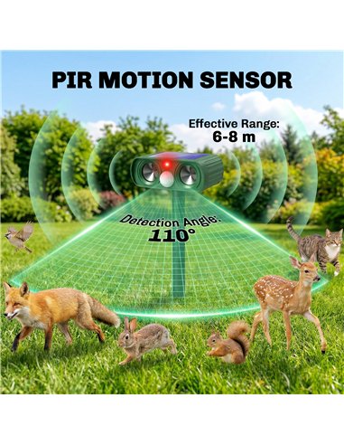 Outsunny Ultrasonic Cat Repellent, PIR Motion Sensor 110°, LED Flash, Solar Cat Deterrents for Gardens UK