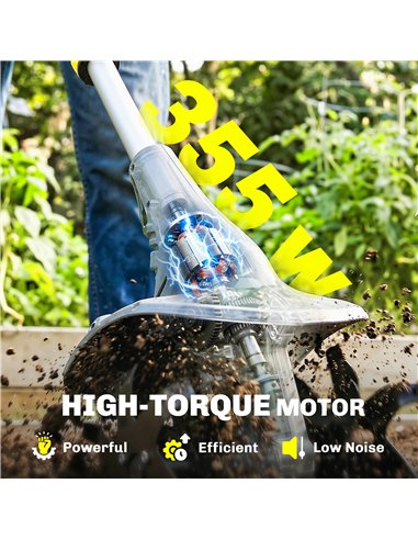 Outsunny Cordless Tiller, 18V Electric Garden Rotavator with 2 x 4000mAh Batteries, Charger, 20cm Tilling Width & 18cm Depth