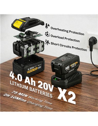 Outsunny Cordless Tiller, 18V Electric Garden Rotavator with 2 x 4000mAh Batteries, Charger, 20cm Tilling Width & 18cm Depth