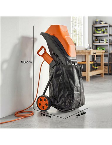 Outsunny 2500W Electric Wood Chipper, Corded Wood Mulcher Shredder with 45L Collection Bag, 4300RPM, 44mm Cutting Diameter