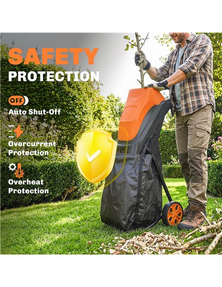 Outsunny 2500W Electric Wood Chipper, Corded Wood Mulcher Shredder with 45L Collection Bag, 4300RPM, 44mm Cutting Diameter - pic 200659 | FastDaddyshop