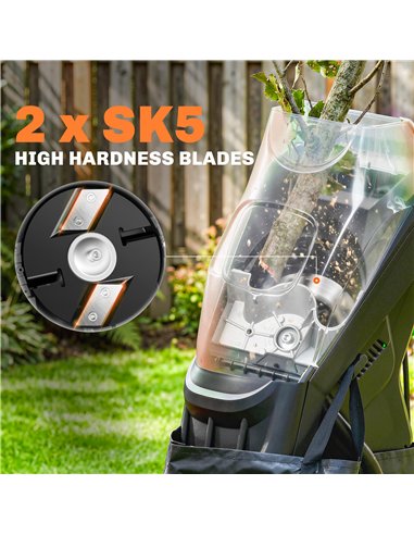 Outsunny 2500W Electric Wood Chipper, Corded Wood Mulcher Shredder with 45L Collection Bag, 4300RPM, 44mm Cutting Diameter