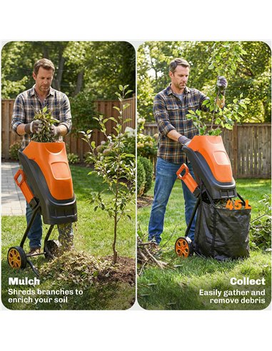 Outsunny 2500W Electric Wood Chipper, Corded Wood Mulcher Shredder with 45L Collection Bag, 4300RPM, 44mm Cutting Diameter