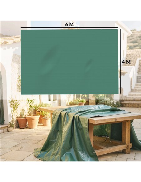 Outsunny 4 x 6m Waterproof Tarpaulin, 90GSM Tear-Resistant PE Tarp with Reinforced Grommets, UV Protected Cover - pic 200675 | FastDaddyshop