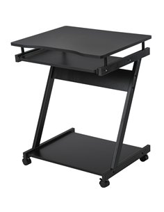HOMCOM Movable Compact Small Computer Desk with 4 Moving Wheels Sliding Keyboard Tray Home Office Gaming Study Workstation Black