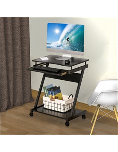 HOMCOM Movable Compact Small Computer Desk with 4 Moving Wheels Sliding Keyboard Tray Home Office Gaming Study Workstation Black 2