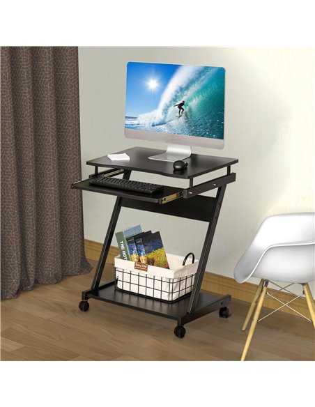 HOMCOM Movable Compact Small Computer Desk with 4 Moving Wheels Sliding Keyboard Tray Home Office Gaming Study Workstation Black - pic 20070 | FastDaddyshop