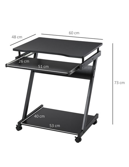 HOMCOM Movable Compact Small Computer Desk with 4 Moving Wheels Sliding Keyboard Tray Home Office Gaming Study Workstation Black - pic 20071 | FastDaddyshop