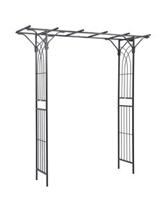 Outsunny 210cm Decorative Metal Garden Trellis Arch with Durable Steel Tubing & Elegant Scrollwork, Great for Weddings, Dark Gre
