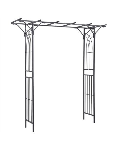 Outsunny 210cm Decorative Metal Garden Trellis Arch with Durable Steel Tubing & Elegant Scrollwork, Great for Weddings, Dark Gre - pic 200727 | FastDaddyshop