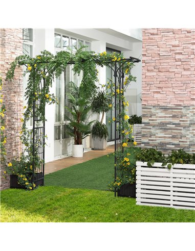 Outsunny 210cm Decorative Metal Garden Trellis Arch with Durable Steel Tubing & Elegant Scrollwork, Great for Weddings, Dark Gre