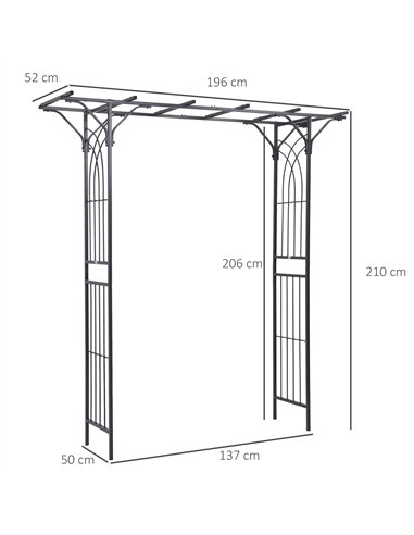 Outsunny 210cm Decorative Metal Garden Trellis Arch with Durable Steel Tubing & Elegant Scrollwork, Great for Weddings, Dark Gre