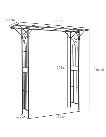 Outsunny 210cm Decorative Metal Garden Trellis Arch with Durable Steel Tubing & Elegant Scrollwork, Great for Weddings, Dark Gre - pic 200729 | FastDaddyshop