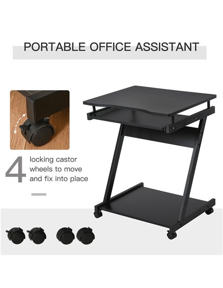 HOMCOM Movable Compact Small Computer Desk with 4 Moving Wheels Sliding Keyboard Tray Home Office Gaming Study Workstation Black - pic 20073 | FastDaddyshop