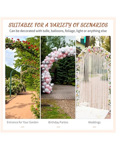 Outsunny 210cm Decorative Metal Garden Trellis Arch with Durable Steel Tubing & Elegant Scrollwork, Great for Weddings, Dark Gre