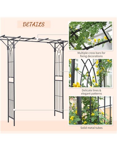 Outsunny 210cm Decorative Metal Garden Trellis Arch with Durable Steel Tubing & Elegant Scrollwork, Great for Weddings, Dark Gre