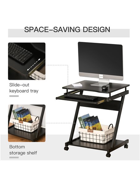 HOMCOM Movable Compact Small Computer Desk with 4 Moving Wheels Sliding Keyboard Tray Home Office Gaming Study Workstation Black - pic 20074 | FastDaddyshop