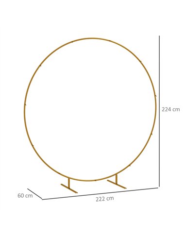 Outsunny 222cm Gold Tone Backdrop Stand, Round Metal Wedding Arch for Birthday Party, Bridal Shower, Graduation, Ceremony