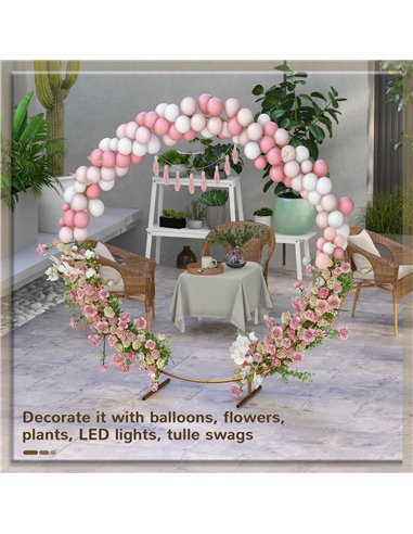Outsunny 222cm Gold Tone Backdrop Stand, Round Metal Wedding Arch for Birthday Party, Bridal Shower, Graduation, Ceremony