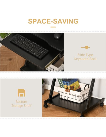 HOMCOM Movable Compact Small Computer Desk with 4 Moving Wheels Sliding Keyboard Tray Home Office Gaming Study Workstation Black - pic 20076 | FastDaddyshop