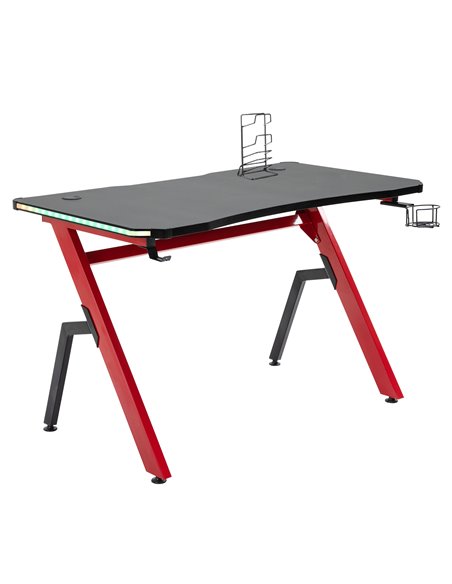 HOMCOM Gaming Desk Racing Style with RGB LED Lights, Hook, Controller Rack, Black-Red - pic 20079 | FastDaddyshop