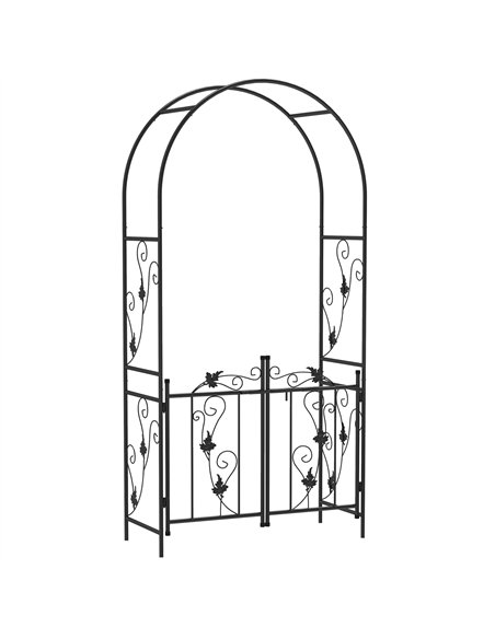 Outsunny 2.17m Steel Garden Arch with Gate, Wedding Arch for Outdoor, Garden, 107W x 45D x 217H cm Black - pic 200790 | FastDaddyshop