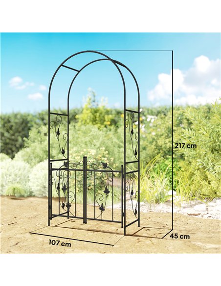 Outsunny 2.17m Steel Garden Arch with Gate, Wedding Arch for Outdoor, Garden, 107W x 45D x 217H cm Black - pic 200792 | FastDaddyshop